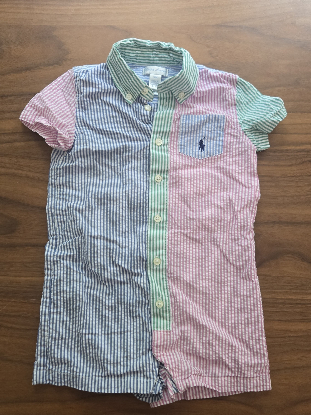 Polo Ralph Lauren Baby Boy Colorblock Seersucker Fun Shortall Romper 18m